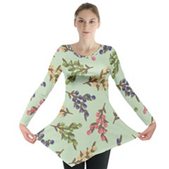 Berries Flowers Pattern Print Long Sleeve Tunic 