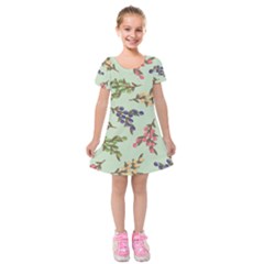 Berries Flowers Pattern Print Kids  Short Sleeve Velvet Dress