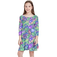 Sktechy Style Guitar Drawing Motif Colorful Random Pattern Wb Kids  Quarter Sleeve Skater Dress