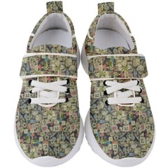 Sticker Collage Motif Pattern Black Backgrond Kids  Velcro Strap Shoes by dflcprintsclothing