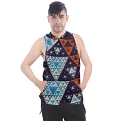 Fractal Triangle Geometric Abstract Pattern Men s Sleeveless Hoodie by Cemarart