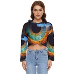 Eye Bird Feathers Vibrant Women s Lightweight Cropped Hoodie by Hannah976