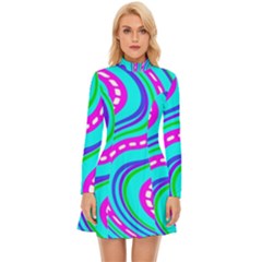 Swirls Pattern Design Bright Aqua Long Sleeve Velour Longline Dress by Ndabl3x