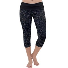 Midnight Blossom Elegance Black Backgrond Capri Yoga Leggings by dflcprintsclothing