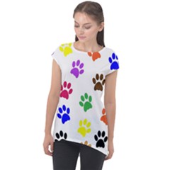 Pawprints Paw Prints Paw Animal Cap Sleeve High Low Top