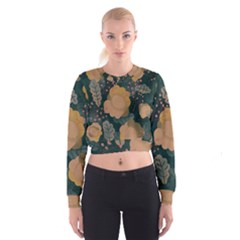 Flower Patterns Pattern Beige Green Cropped Sweatshirt