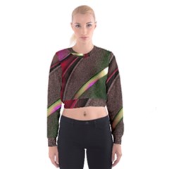 Texture Abstract Curve  Pattern Red Cropped Sweatshirt by Proyonanggan