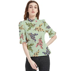 Berries Flowers Pattern Print Frill Neck Blouse