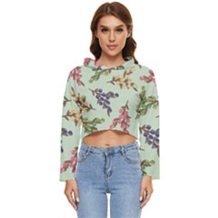 Berries Flowers Pattern Print Women s Lightweight Cropped Hoodie