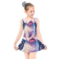 Cute Puppy With Flowers Kids  Skater Dress Swimsuit