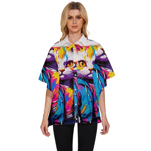 Wild Cat Women s Batwing Button Up Shirt by Sosodesigns19