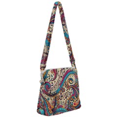 Paisley Print Musical Notes Zipper Messenger Bag