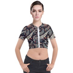 Paisley Print Musical Notes7 Short Sleeve Cropped Jacket by RiverRootz