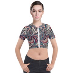 Paisley Print Musical Notes6 Short Sleeve Cropped Jacket by RiverRootz