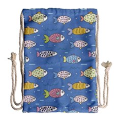 Sea Fish Blue Submarine Animals Patteen Drawstring Bag (large)