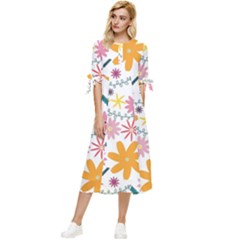 Pattern Background Vintage Floral Bow Sleeve Chiffon Midi Dress