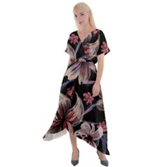 Flowers Floral Pattern Design Cross Front Sharkbite Hem Maxi Dress