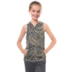 Brown Vintage Background Vintage Floral Pattern Kids  Sleeveless Hoodie by Ndabl3x