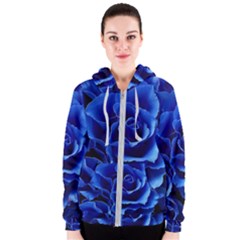 Blue Roses Flowers Plant Romance Blossom Bloom Nature Flora Petals Women s Zipper Hoodie