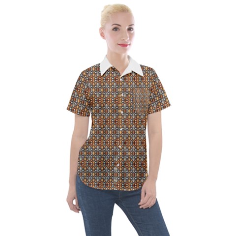 Gold Silver And Bronze Medals Motif  Seamless Pattern2 Wb Women s Short Sleeve Pocket Shirt by dflcprintsclothing