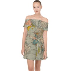 Vintage World Map Off Shoulder Chiffon Dress by Ket1n9