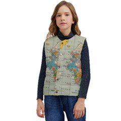 Vintage World Map Kid s Button Up Puffer Vest	 by Ket1n9