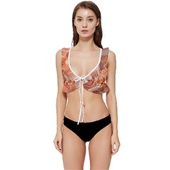 Peach Fuzz Elegant Print Abstract Design Low Cut Ruffle Edge Bikini Top by dflcprintsclothing