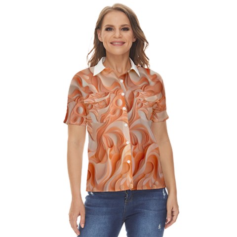 Peach Fuzz Elegant Print Abstract Design Women s Short Sleeve Double Pocket Shirt by dflcprintsclothing