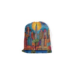 City New York Nyc Skyscraper Skyline Downtown Night Business Urban Travel Landmark Building Architec Drawstring Pouch (xs)