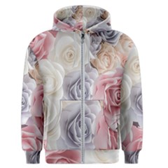 Pastel Rose  Flower Blue Pink White Men s Zipper Hoodie by Cemarart