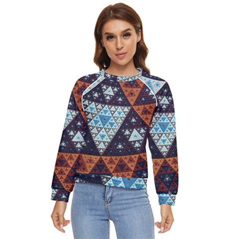 Fractal Triangle Geometric Abstract Pattern Women s Long Sleeve Raglan T-shirt by Cemarart