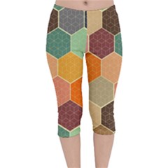 Abstract Hex Hexagon Grid Pattern Honeycomb Velvet Capri Leggings  by Proyonanggan