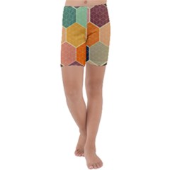 Abstract Hex Hexagon Grid Pattern Honeycomb Kids  Lightweight Velour Capri Yoga Leggings by Proyonanggan