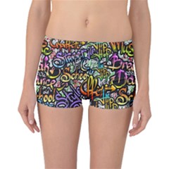 Graffiti Word Seamless Pattern Boyleg Bikini Bottoms by Bedest