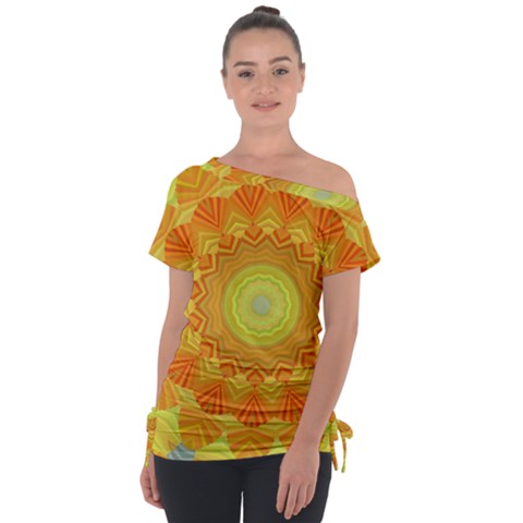 Sunshine Sunny Sun Abstract Yellow Off Shoulder Tie-up T-shirt by Ravend