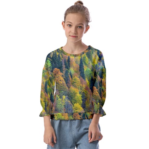 Forest Trees Leaves Fall Autumn Nature Sunshine Kids  Cuff Sleeve Top by Ravend