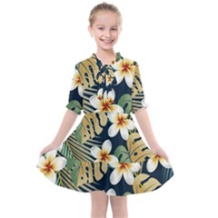 Seamless Pattern With Tropical Strelitzia Flowers Leaves Exotic Background Kids  All Frills Chiffon Dress