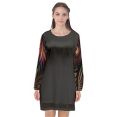 Fractal Long Sleeve Chiffon Shift Dress 