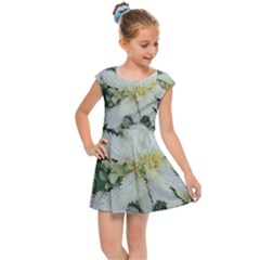 Enchanting Foliage Sharp Edged Leaves In Pale Yellow And Silver Bk Kids  Cap Sleeve Dress by dflcprintsclothing