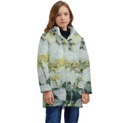 Enchanting Foliage Sharp Edged Leaves In Pale Yellow And Silver Bk Kids  Hooded Longline Puffer Jacket by dflcprintsclothing