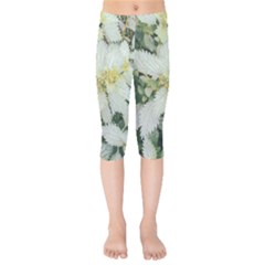 Enchanting Foliage Sharp Edged Leaves In Pale Yellow And Silver Bk Kids  Capri Leggings  by dflcprintsclothing