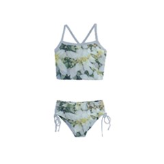 Enchanting Foliage Sharp Edged Leaves In Pale Yellow And Silver Bk Girls  Tankini Swimsuit by dflcprintsclothing