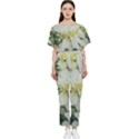 Enchanting Foliage Sharp Edged Leaves In Pale Yellow And Silver Bk Batwing Lightweight Chiffon Jumpsuit View1