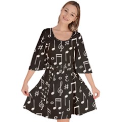 Chalk Music Notes Signs Seamless Pattern Velour Kimono Dress