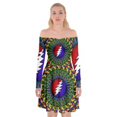 Grateful Dead Bear Pattern Off Shoulder Skater Dress by Maspions