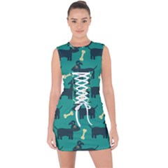 Happy Dogs Animals Pattern Lace Up Front Bodycon Dress