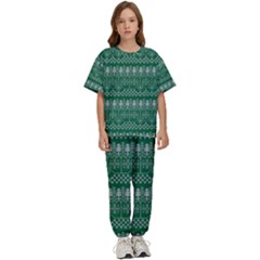 Christmas Knit Digital Kids  T-shirt And Pants Sports Set by Mariart