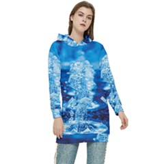 Water Blue Wallpaper Women s Long Oversized Pullover Hoodie