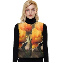 Yellow Butterfly Flower Women s Button Up Puffer Vest by Azkajaya