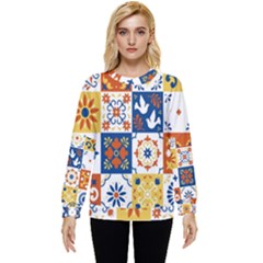 Mexican Talavera Pattern Ceramic Tiles With Flower Leaves Bird Ornaments Traditional Majolica Style Hidden Pocket Sweatshirt by Ket1n9